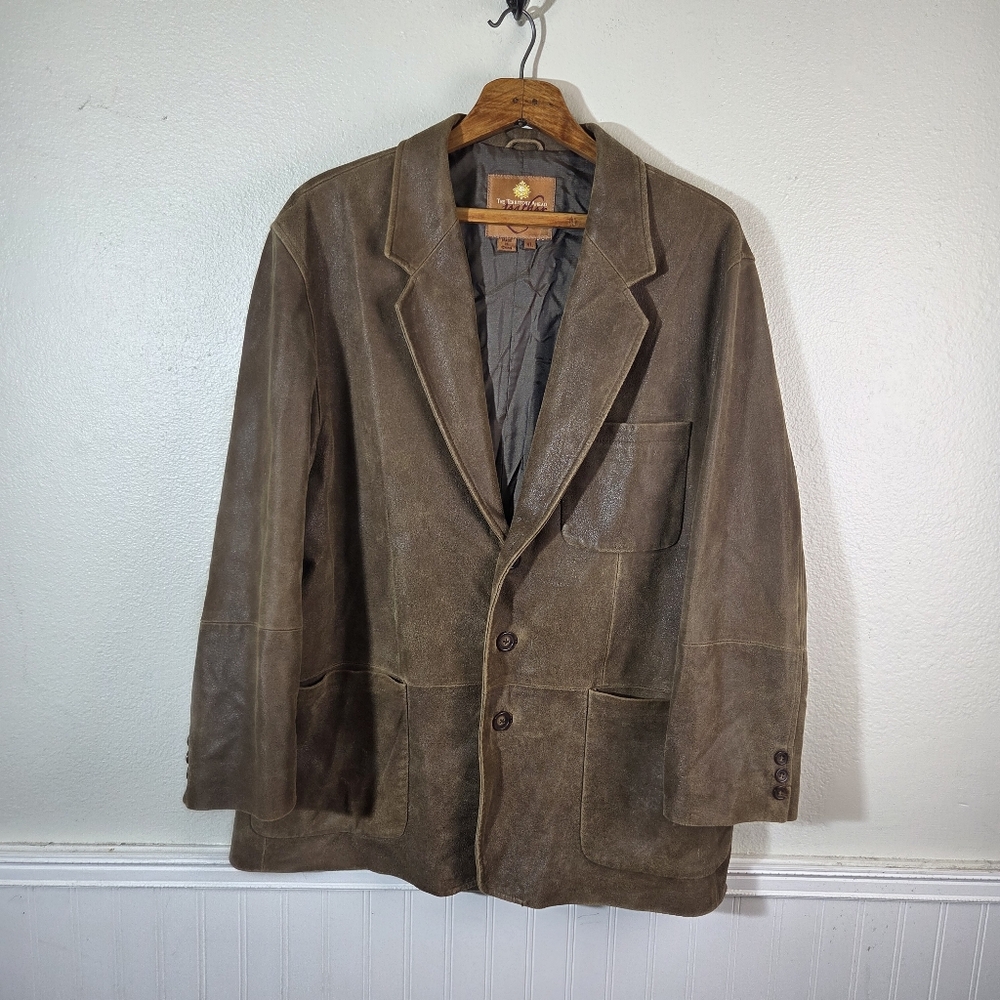 The Territory Ahead Mens XL Brown Leather Blazer Jacket 3 Button
